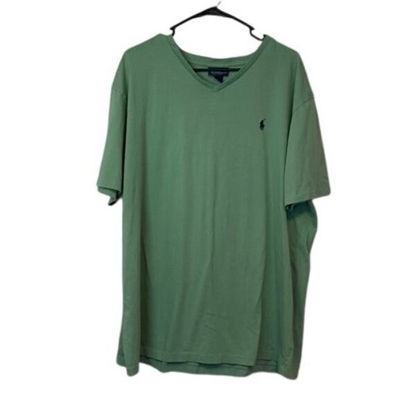 Polo Ralph Lauren Short Sleeve V-Neck T-Shirt Size XXL Green Single Stitch Pony - Picture 1 of 10